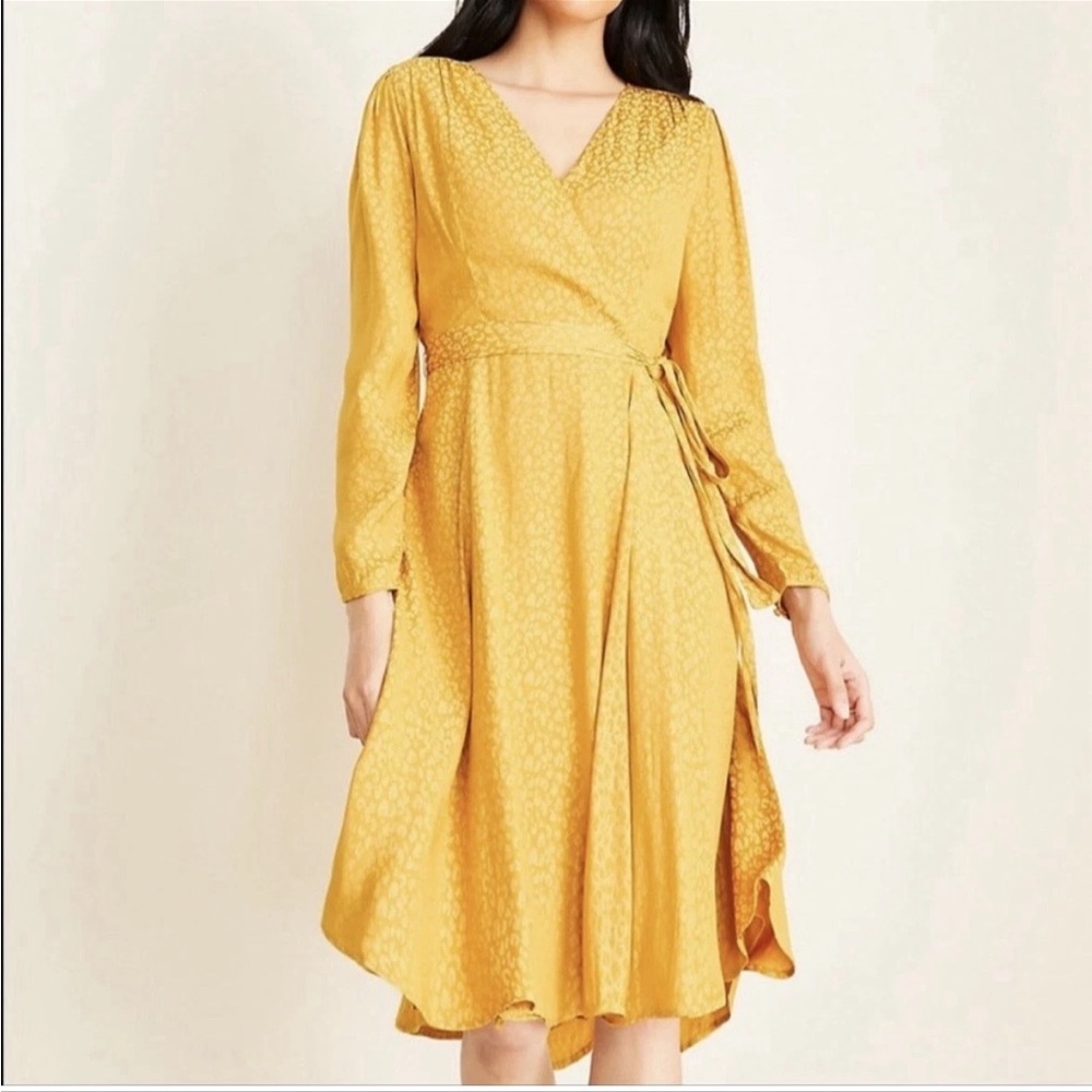 Ann Taylor Golden Mustard Wrap Midi Dress